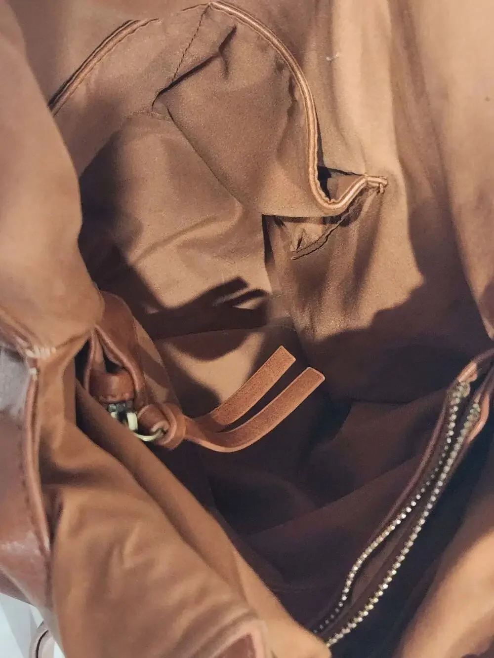 Joy Susan Cognac Vegan Leather Hobo Shoulder Bag with Side Zip Details